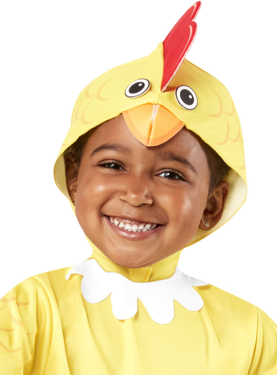 Close Hood Image of Cute Furry Yellow Chicken Toddler Animal Costume