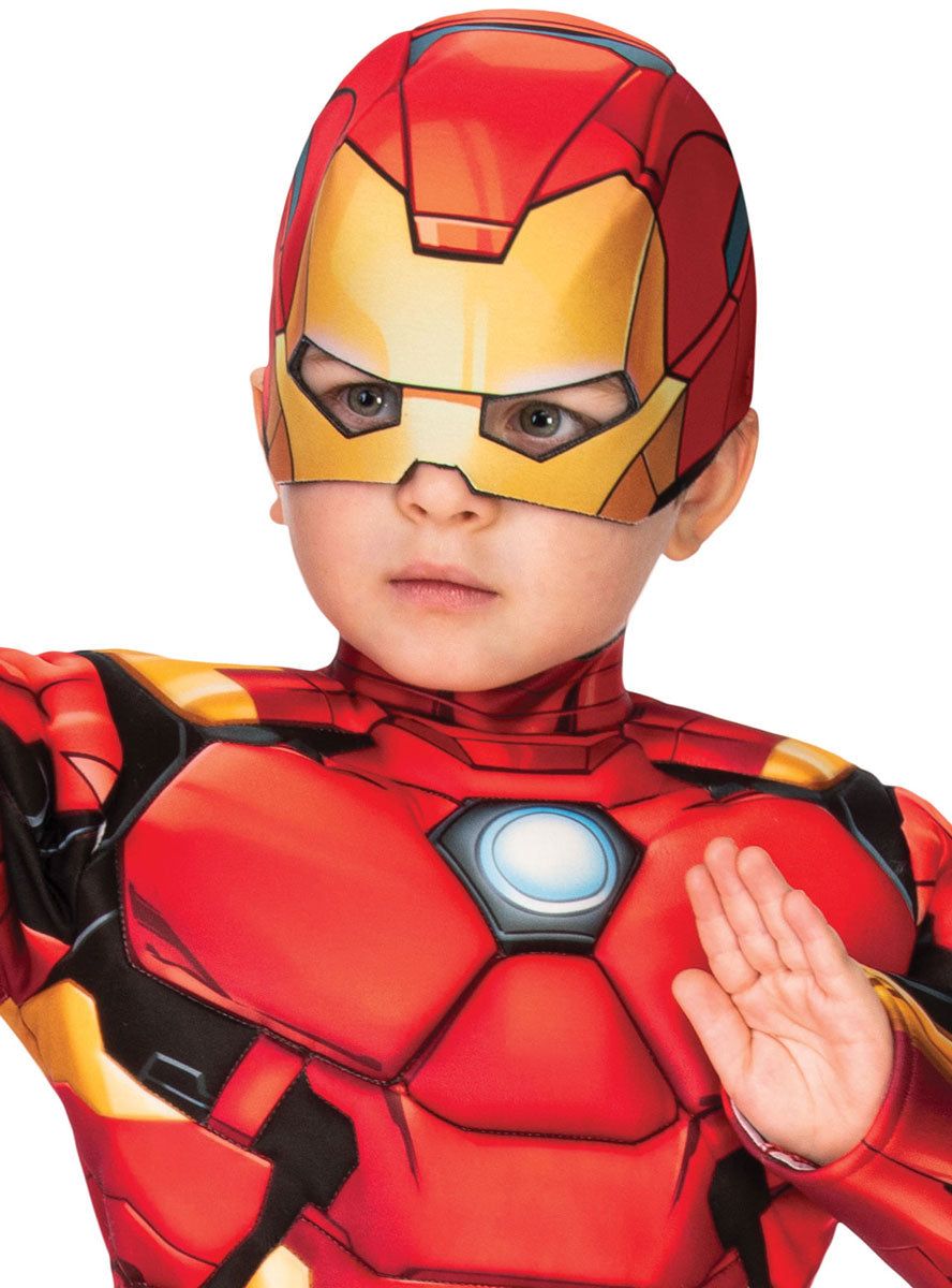 Close Mask Image of Deluxe Iron Man Toddler Boys Superhero Costume