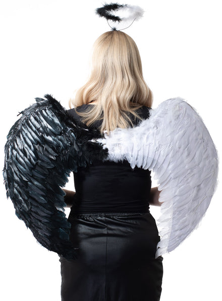 Devil Or Angel Black And White 80cm Feather Costume Wings - Alternate Image