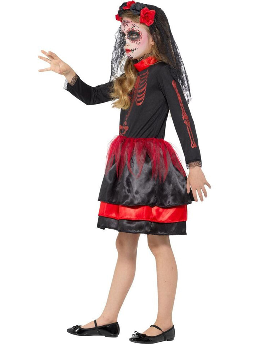 Side image of Main image of Day Of The Dead Skeleton Girls Halloween Costume