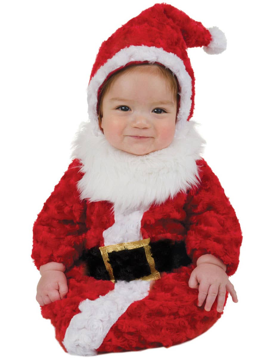 Image of Fluffy Red Infant Kids Santa Claus Bunting Costume