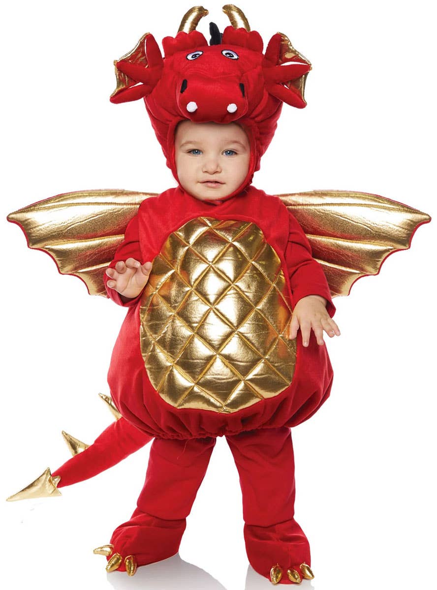 Image of Brave Red and Gold Infant Baby Belly Dragon Costume