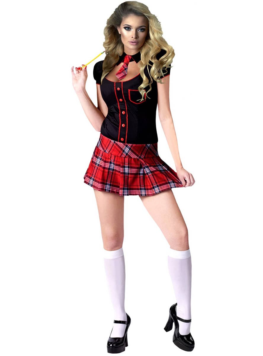 Main Image of Womens Red Tartan Schoolgirl Sexy Costume