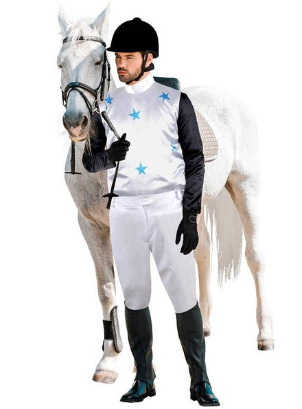 Mens Black and White Horse Racer Jockey Costume