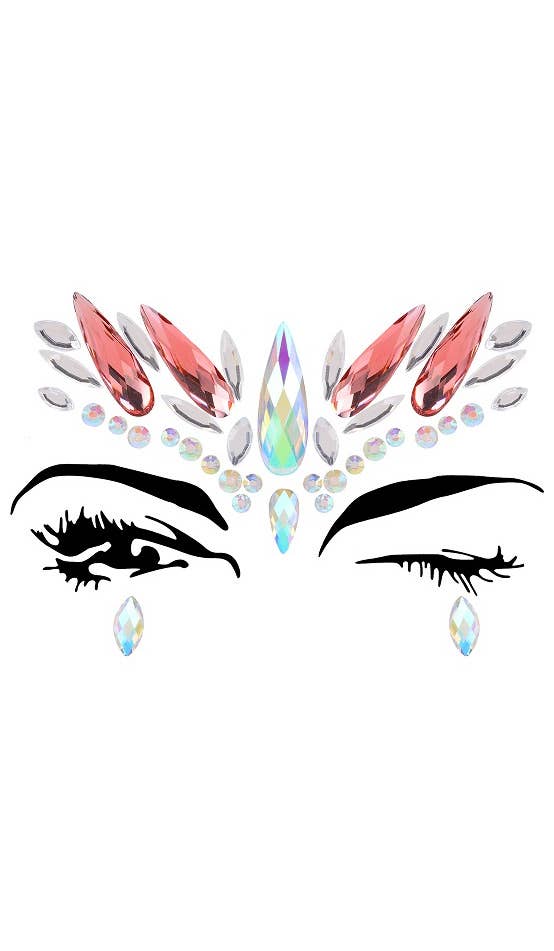 Stick On Spiked Pink And Iridescent White Music Festival Face Gems Costume Accessory Main Image