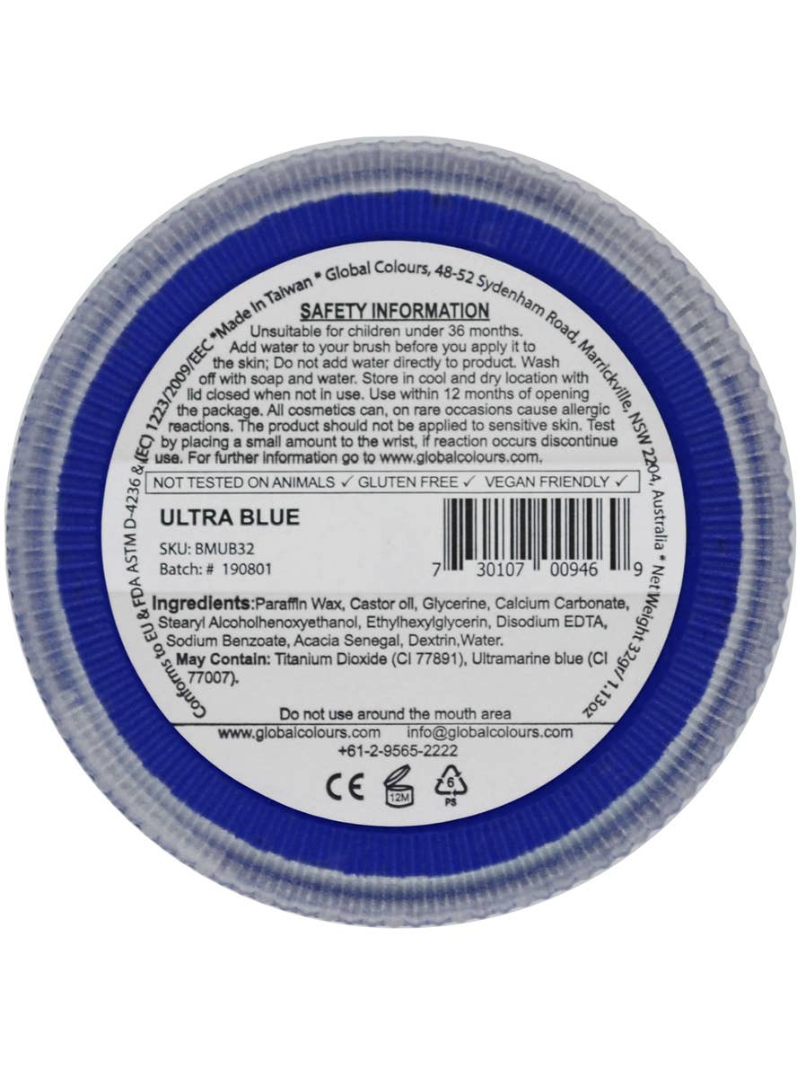 Ultra Blue Professional Quality Cake Face and Body Face Paint Makeup - Back Image