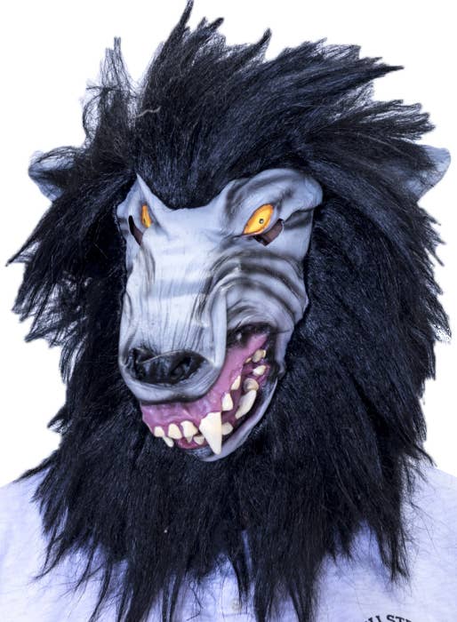 Latex Over the Head Black Wolf Halloween Costume Mask Main Image