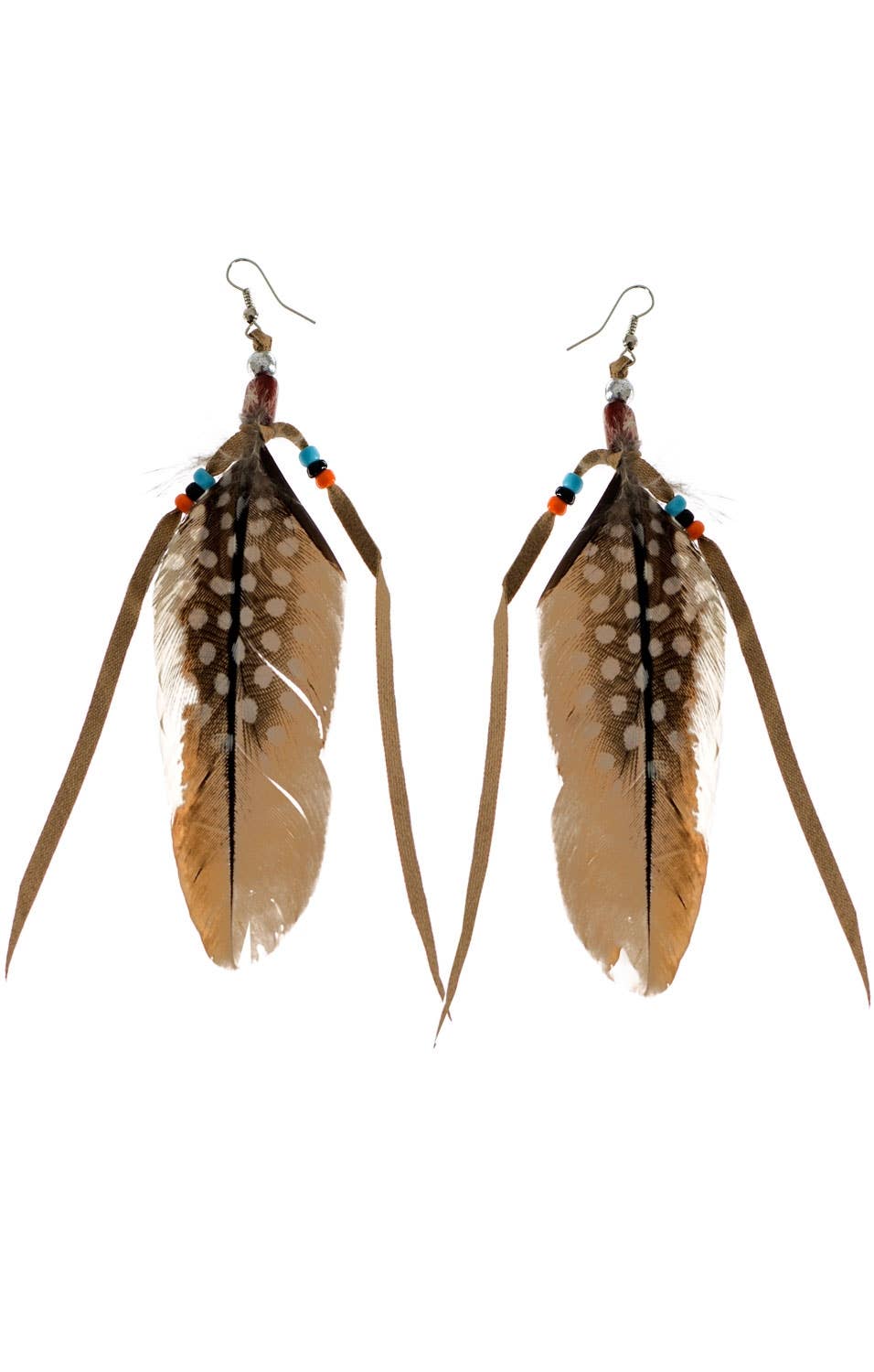 Indian Princess Brown Feather Costume Earrings