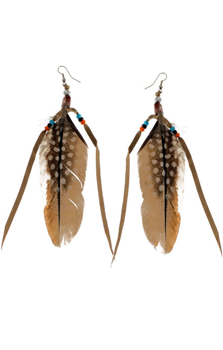 Indian Princess Brown Feather Costume Earrings