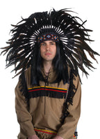 Black Deluxe Indian Chief Feather Headdress - Front View