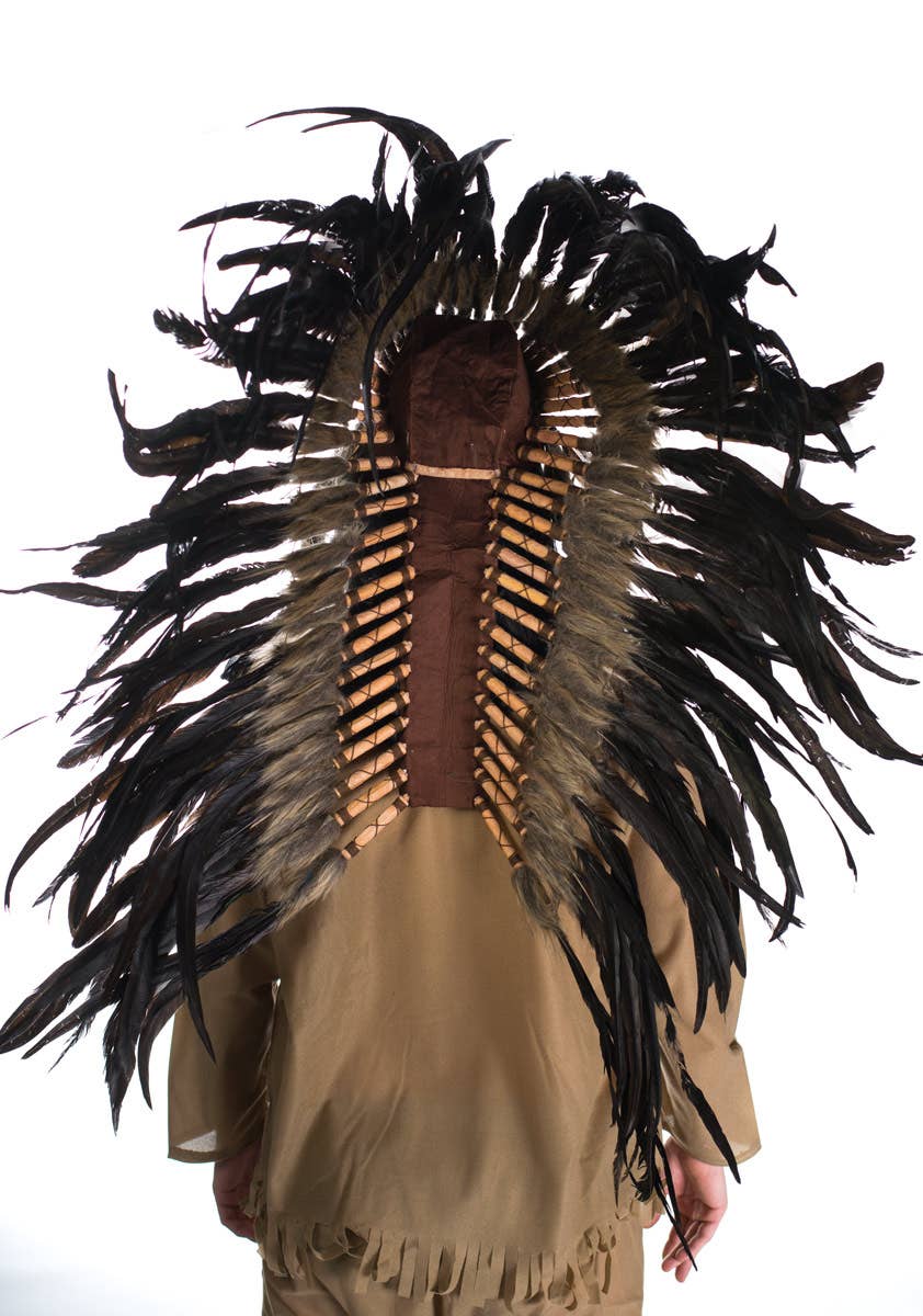 Brown and Black Deluxe Indian Chief Feather Headdress Back View
