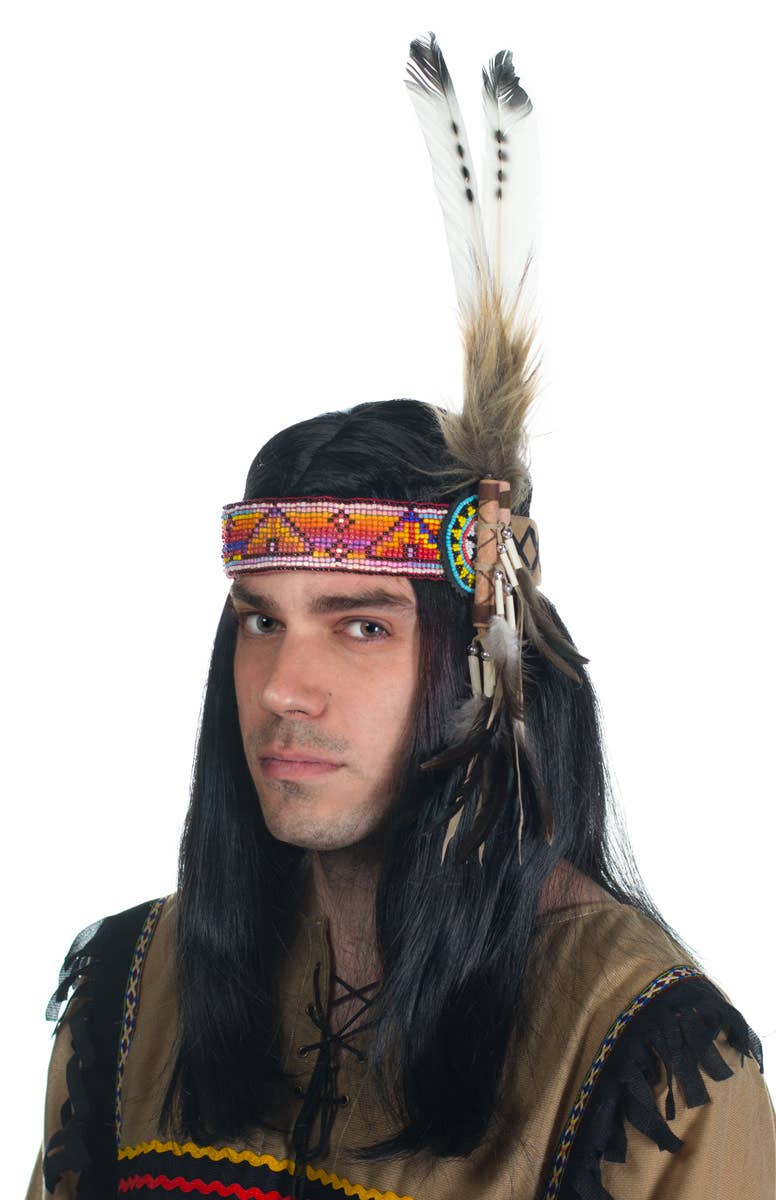 American Indian Feather Headband with Beads