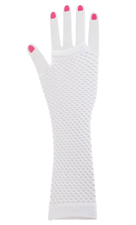 White Fishnet Fingerless Long 80's Gloves Main Image