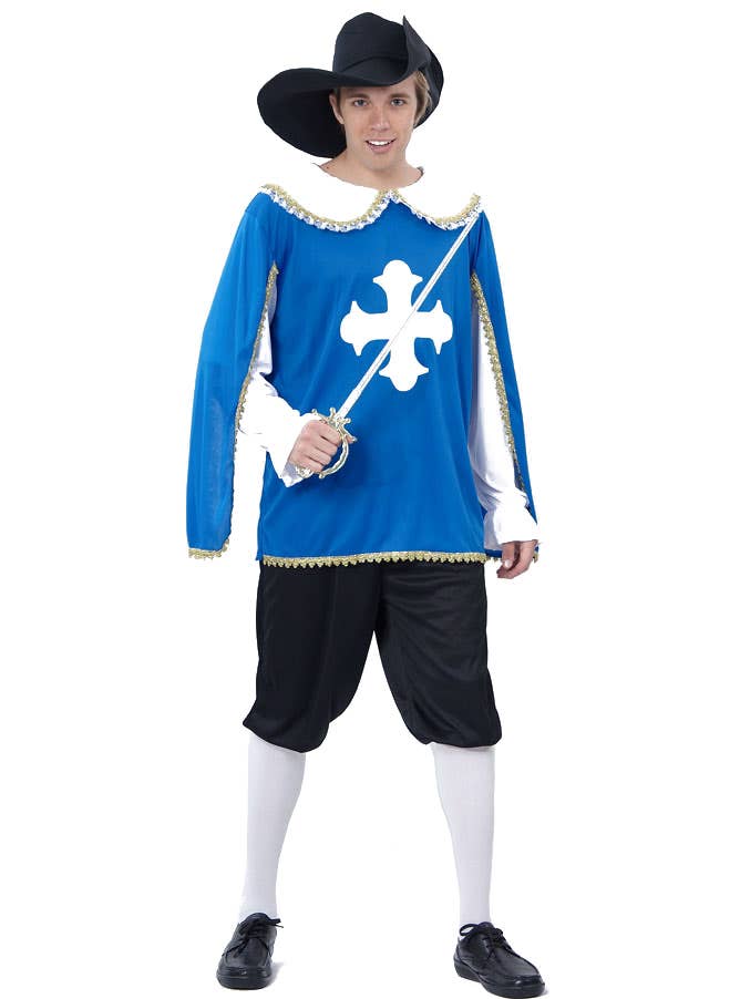 Blue Musketeer Fancy Dress Costume for Men