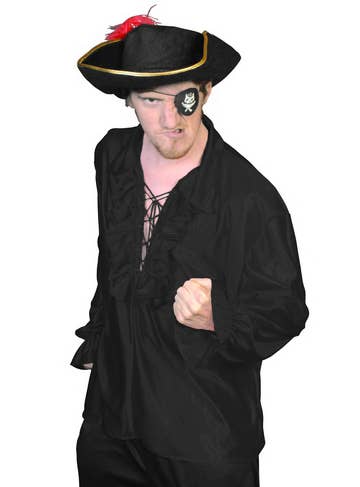 Men's Black Lace Up Front Pirate Captain Costume Shirt