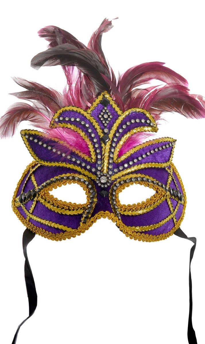 Deluxe Jewelled Purple Velvet Masquerade Mask - Main Image