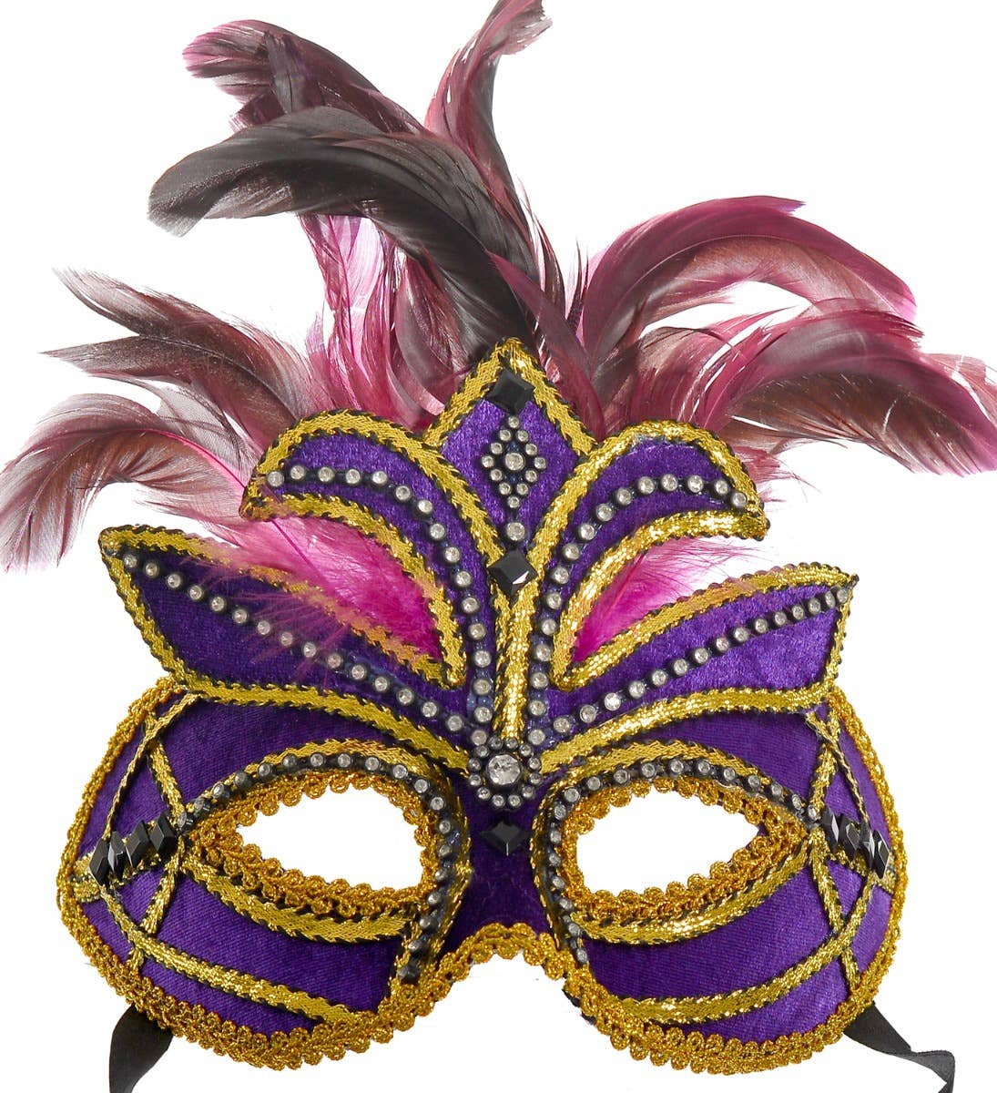 Deluxe Jewelled Purple Velvet Masquerade Mask - Close Up