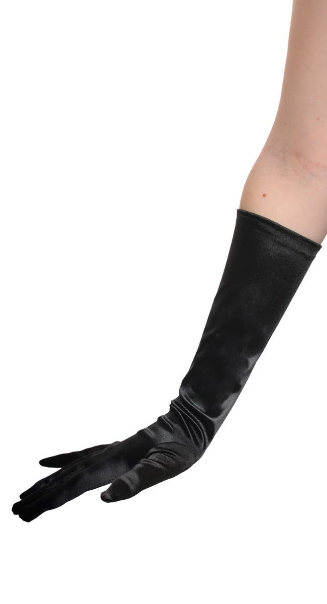 Image of Satin Black Elbow Length Costume Gloves - Alternate Image