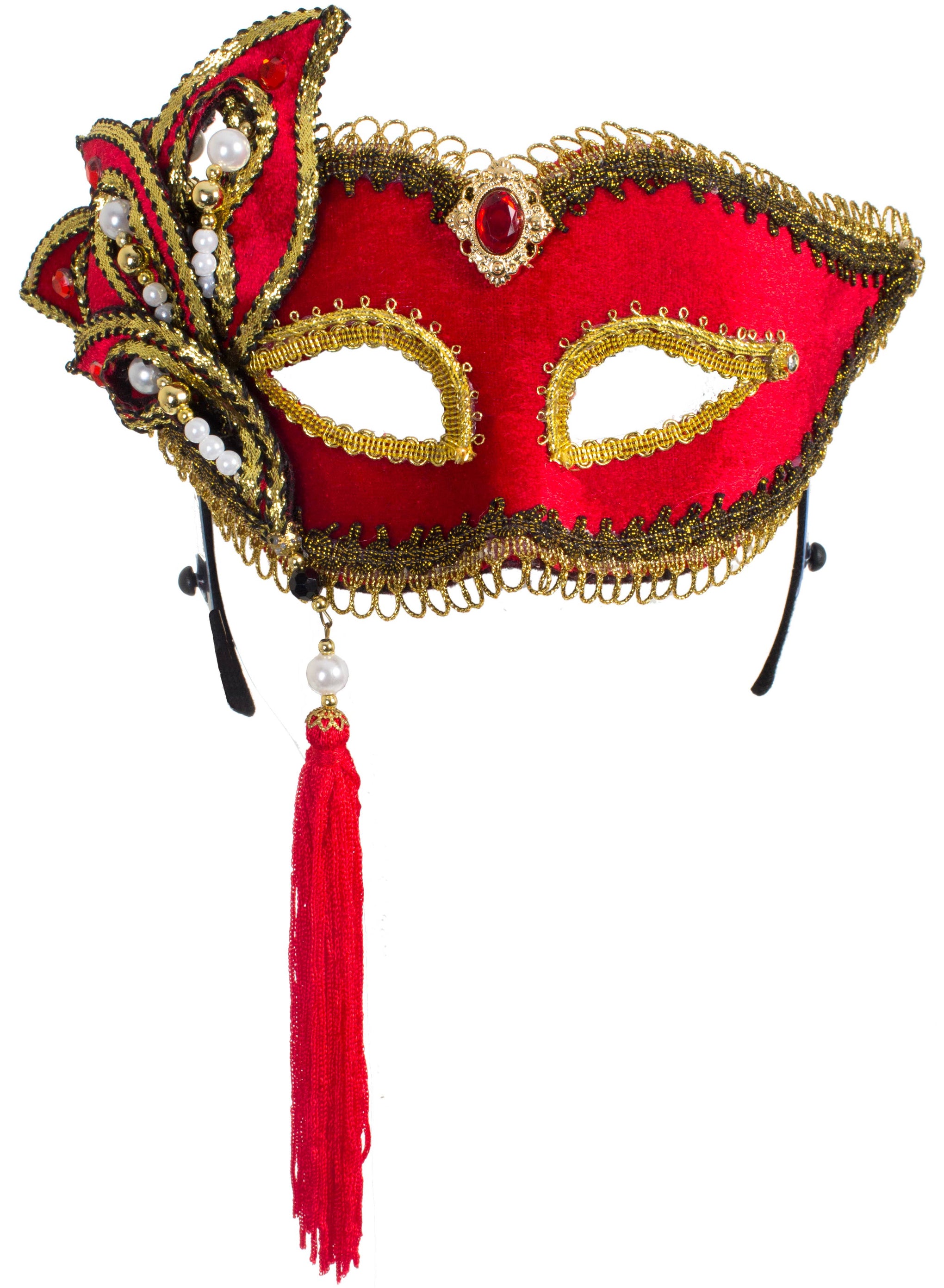 Deluxe Red Velvet Pearl and Ruby Women's Masquerade Mask - Alternate Image