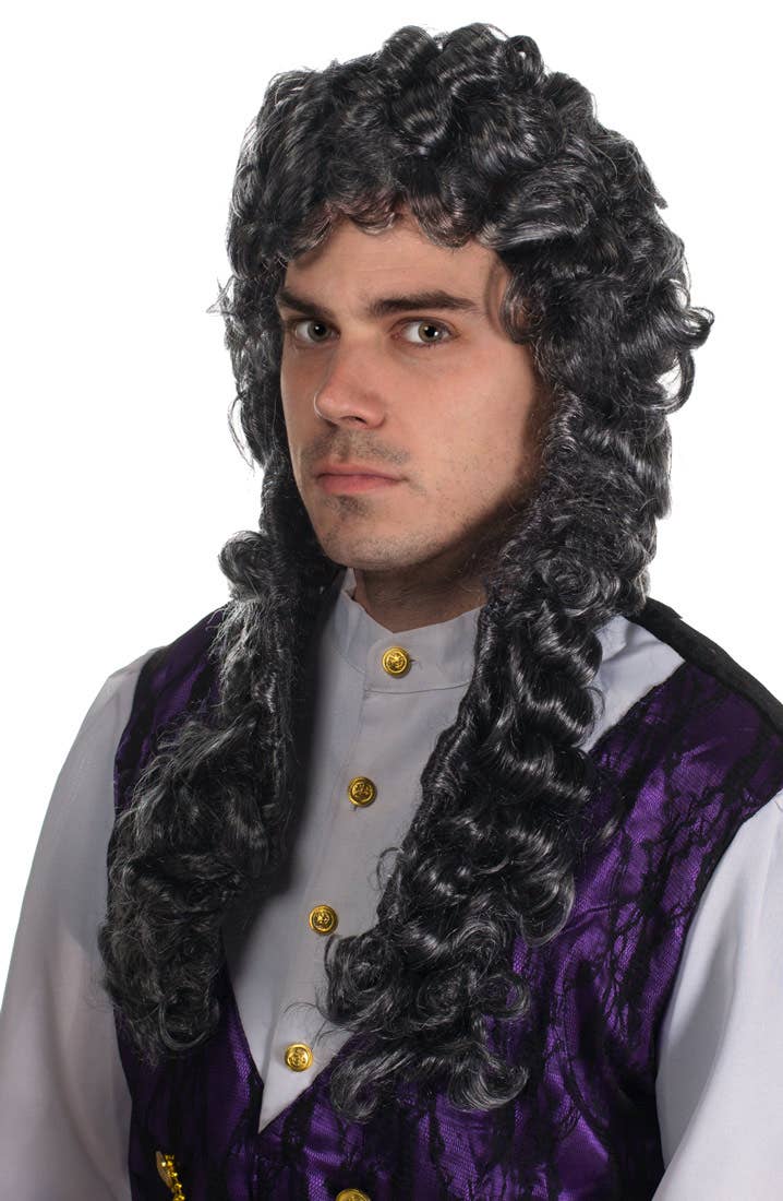 Curly Grey Colonial Men's Costume Wig Front View