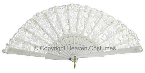 White Lace Hand Held Fan Costume Accessory