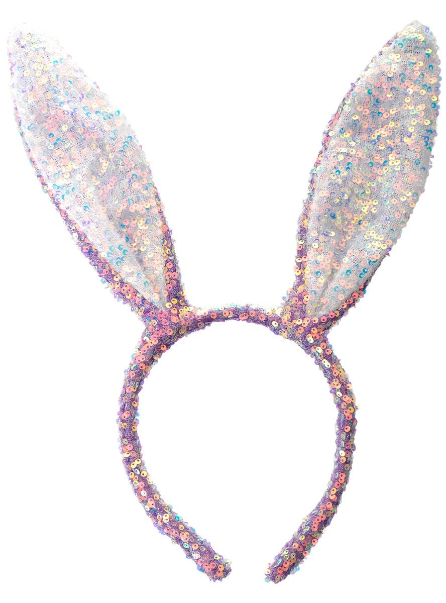 Image of Sparkly Purple Sequin Bunny Ears Costume Headband