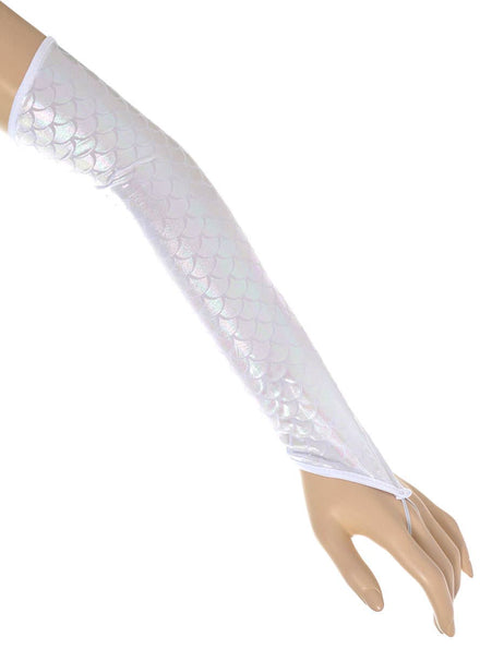 Image of Fingerless Iridescent White Mermaid Scale Costume Gloves