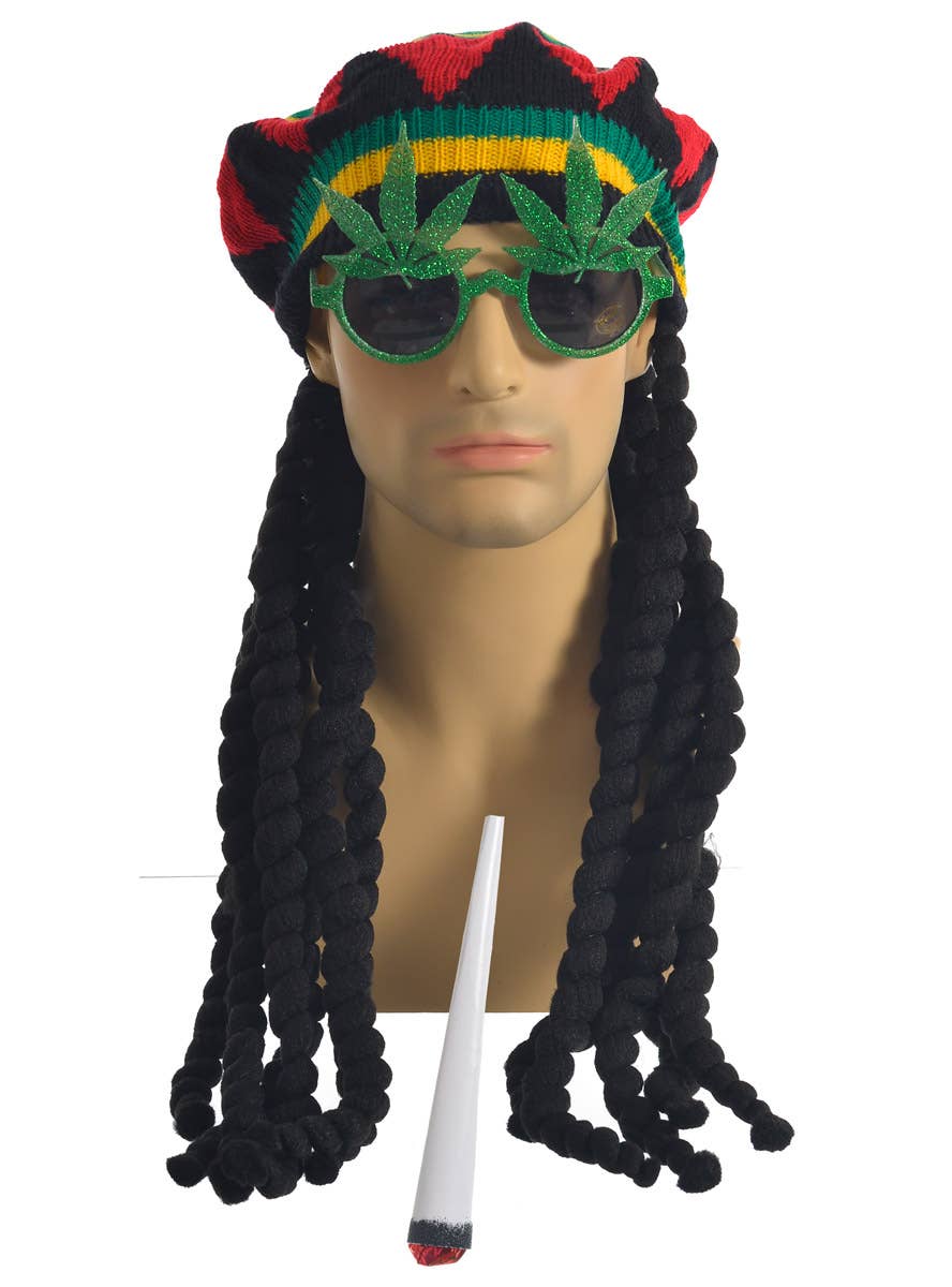 Image Of Jamaican Rasta Hat and Glasses Accessory Set