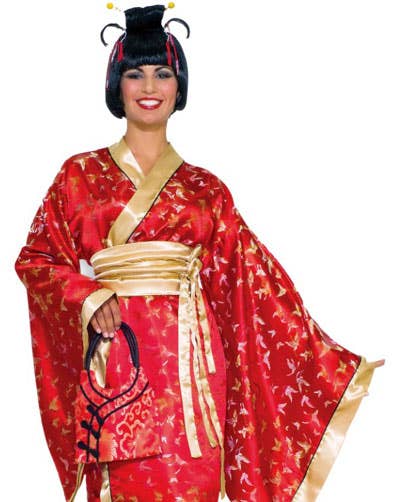 Womens Red International Butterfly Japanese Kimono Costume - Close Image