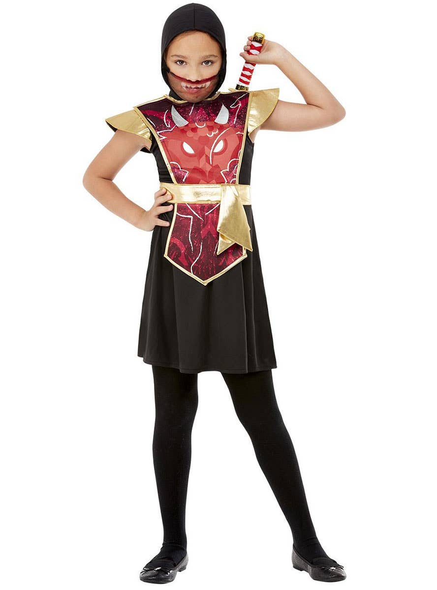 Image of Japanese Red Ninja Warrior Girls Costume - Alternate Image