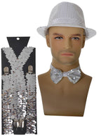 Image Of Showman Silver Sequin Hat and Braces Accessory Set