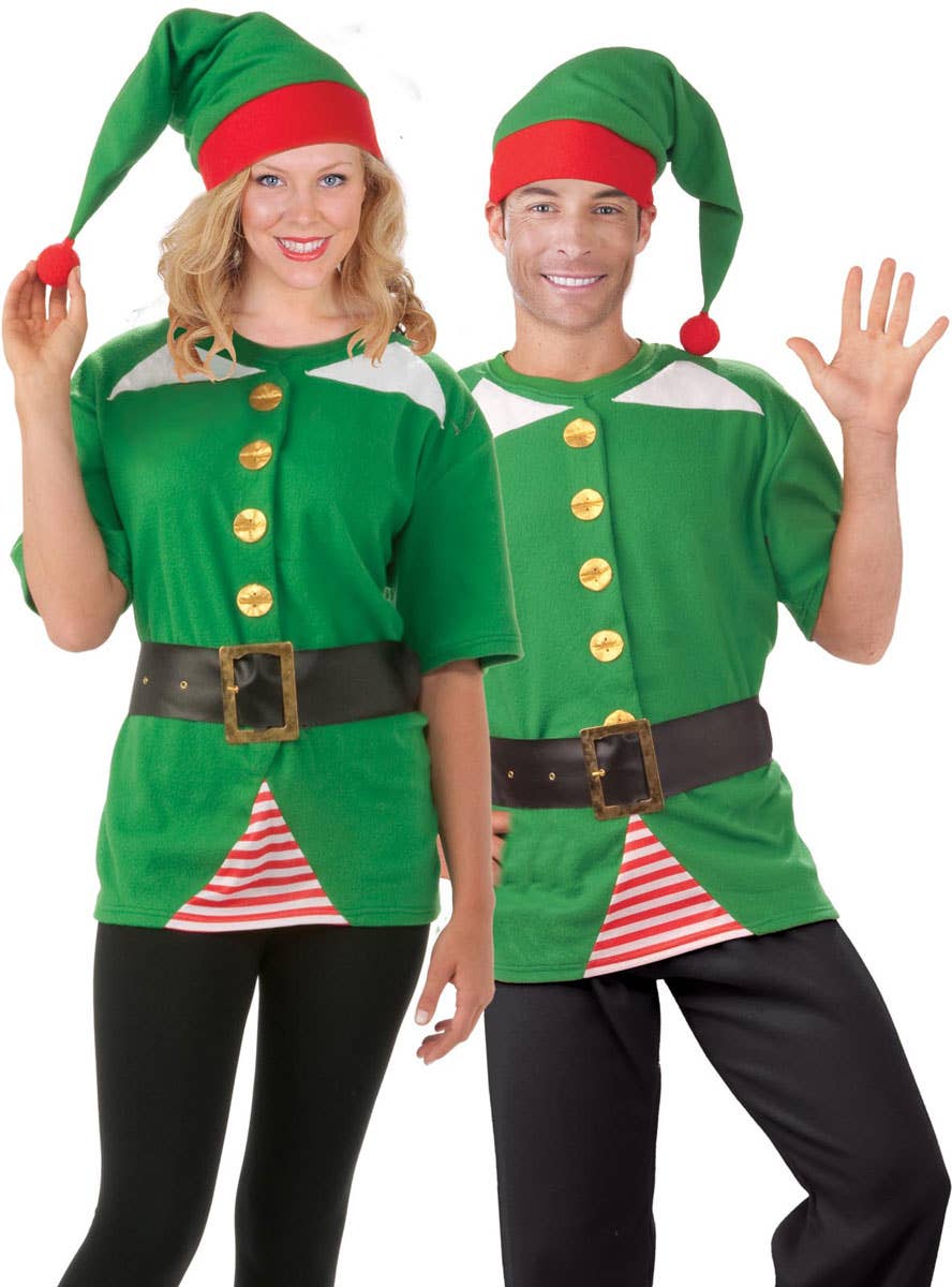 Image of Jolly Adults Green Christmas Elf Costume Shirt