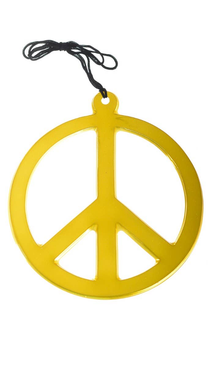 Gold Jumbo 1970s Hippie Peace Sign Costume Accessory Necklace