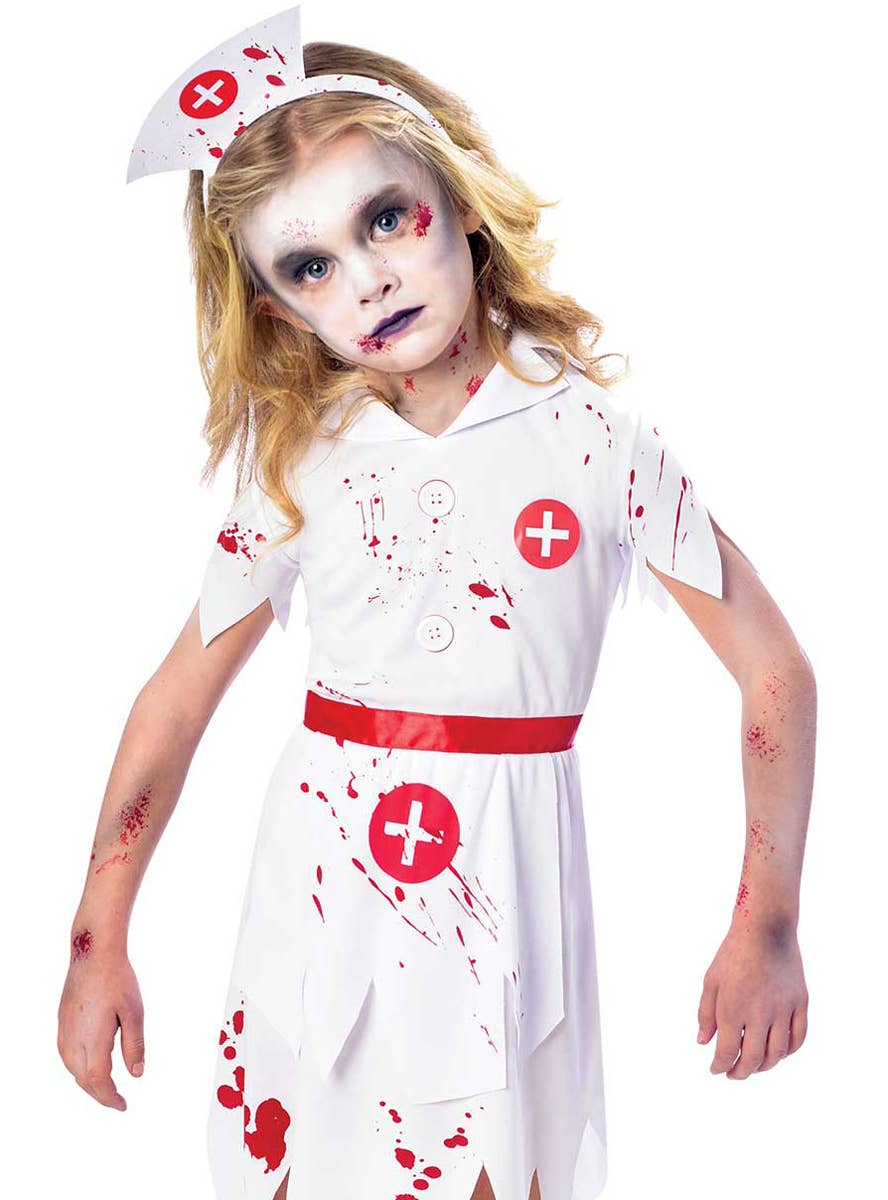 Image of Blood Splattered Zombie Nurse Girls Halloween Costume - Close Image