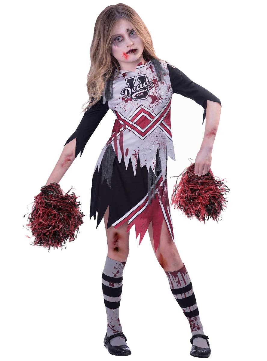 Image of Blood Splattered Zombie Cheerleader Girls Halloween Costume