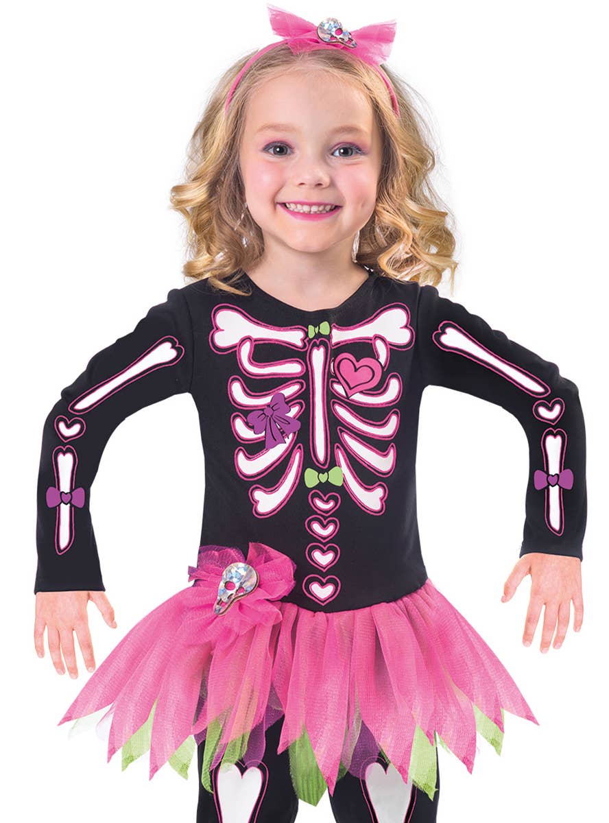 Image of Fancy Bones Toddler Girls Skeleton Halloween Costume - Alternate Image