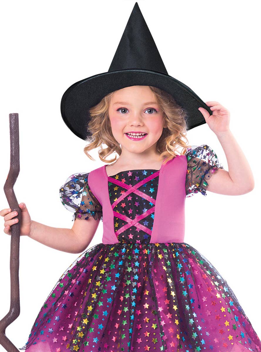 Image of Rainbow Witch Toddler Girls Halloween Costume - Close Image