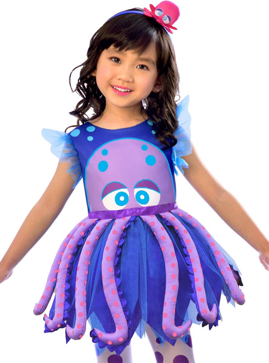 Girls Purple and Blue Octopus Fancy Dress Costume - Close Image
