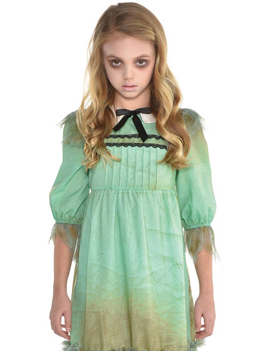 Image of Creepy Twin Teen Girls Halloween Costume - Close Image