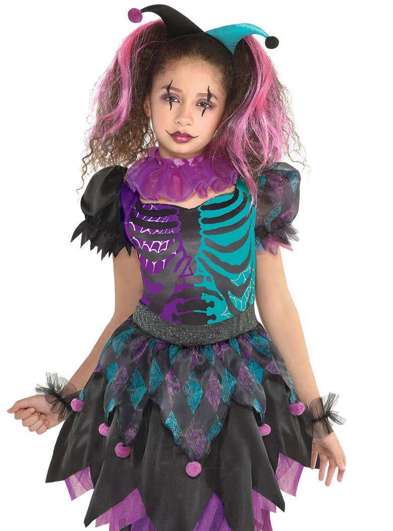 Image of Haunted Harlequin Girls Halloween Costume - Close Image