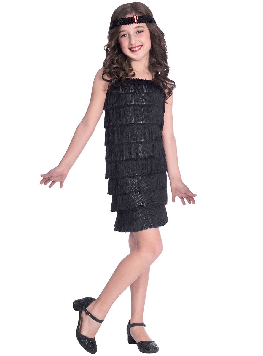 Girls Black Flapper Dress Costume with Fringing