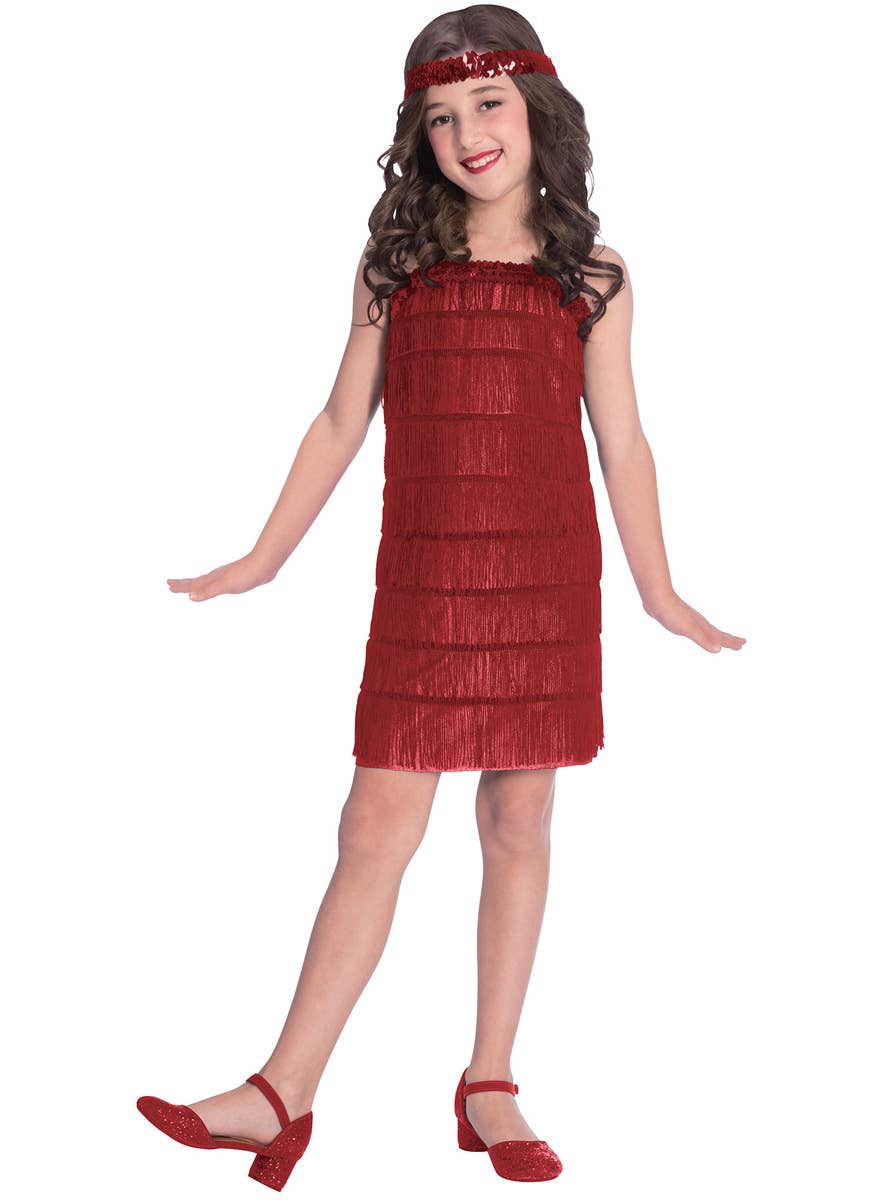 1920s Red Fringed Flapper Dress Girls Costume