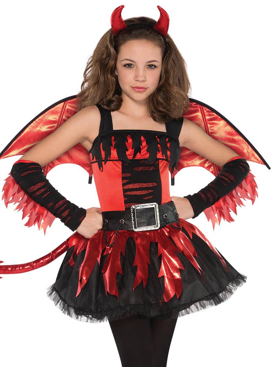 Image of Daring Devil Teen Girls Halloween Costume - Close Image