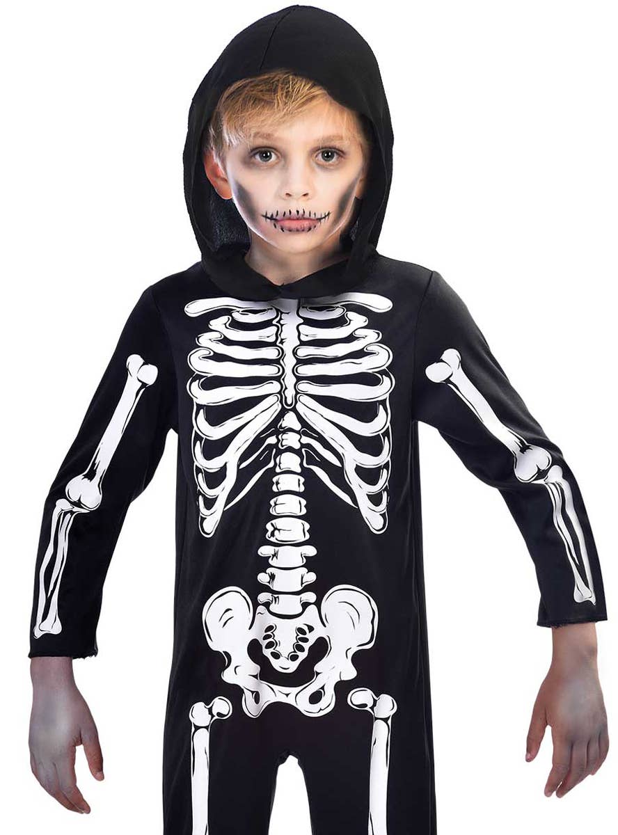 Image of Classic Black and White Skeleton Boys Halloween Costume - Close Image