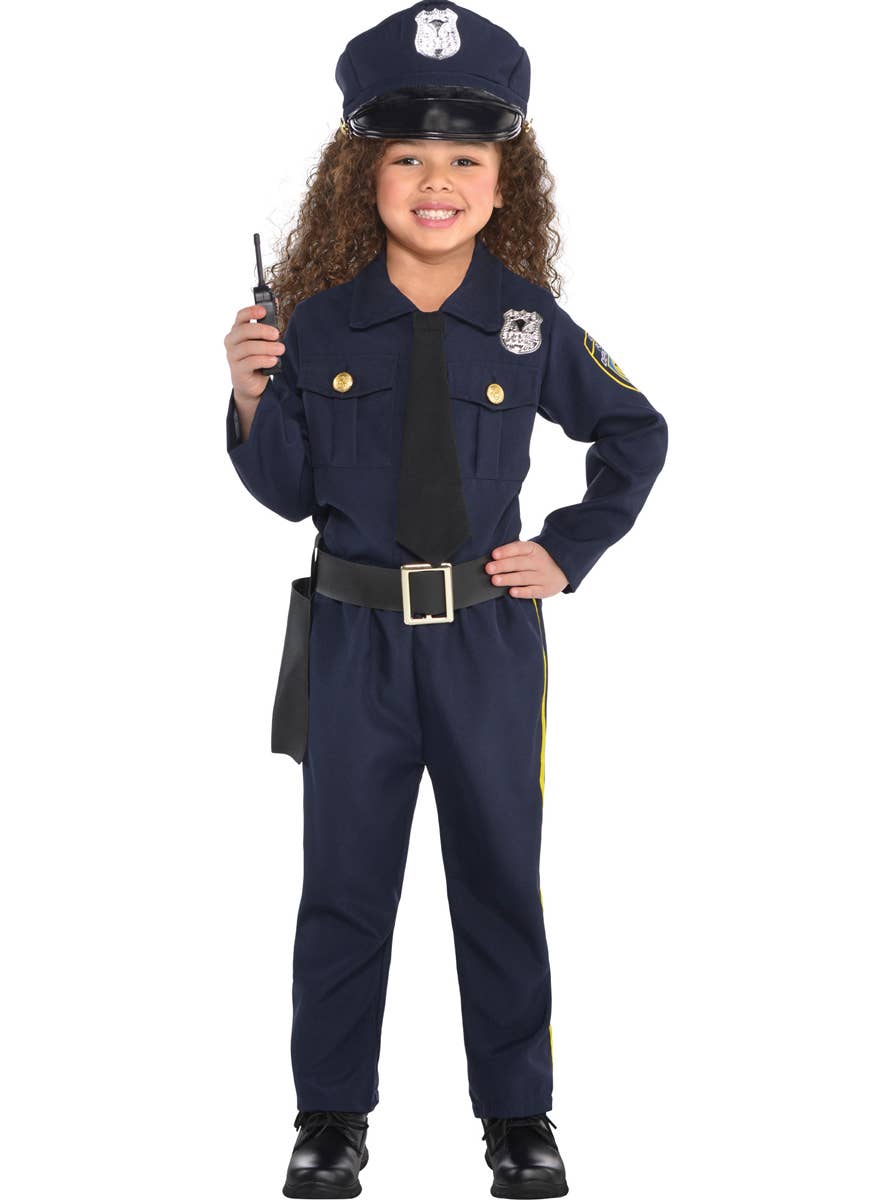 Girls Navy Blue Police Officer Uniform Costume