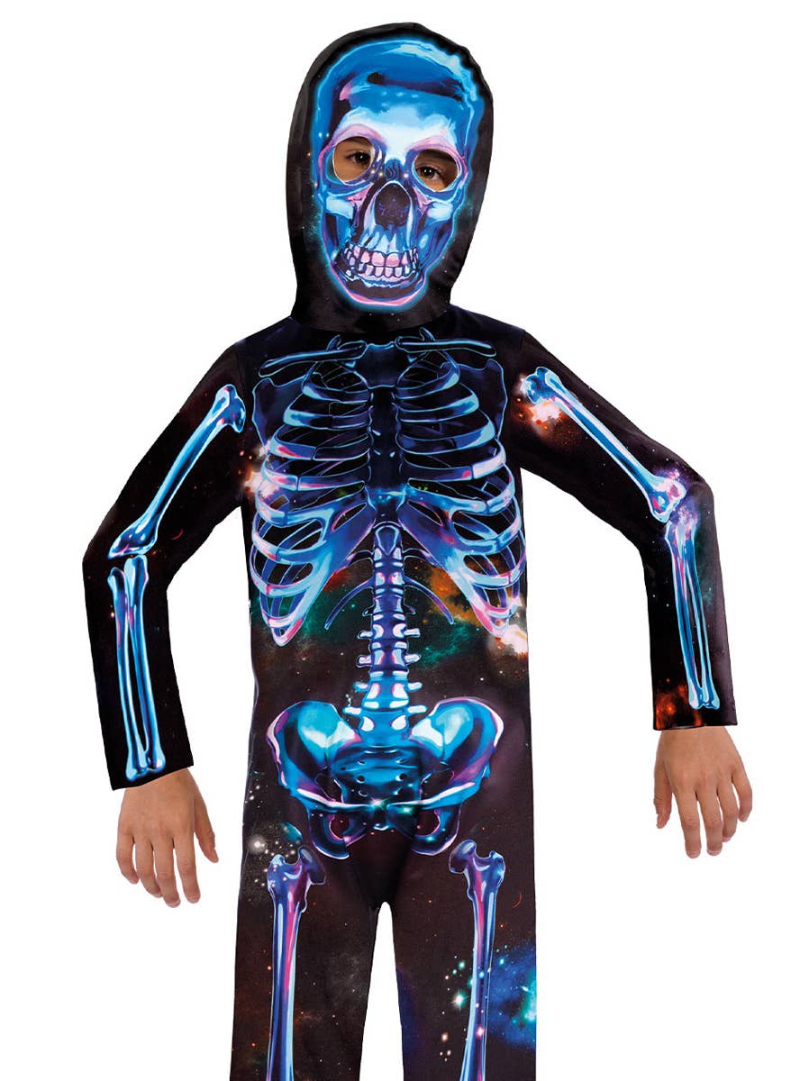 Image of Neon Blue Skeleton Boys Halloween Costume - Alternate Image