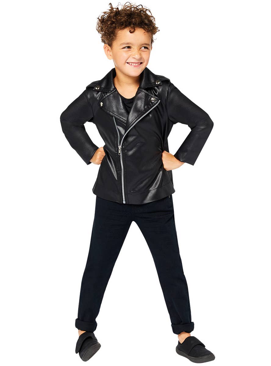 Black Leather Look Boy's Grease T-Birds Costume Jacket Alt Image