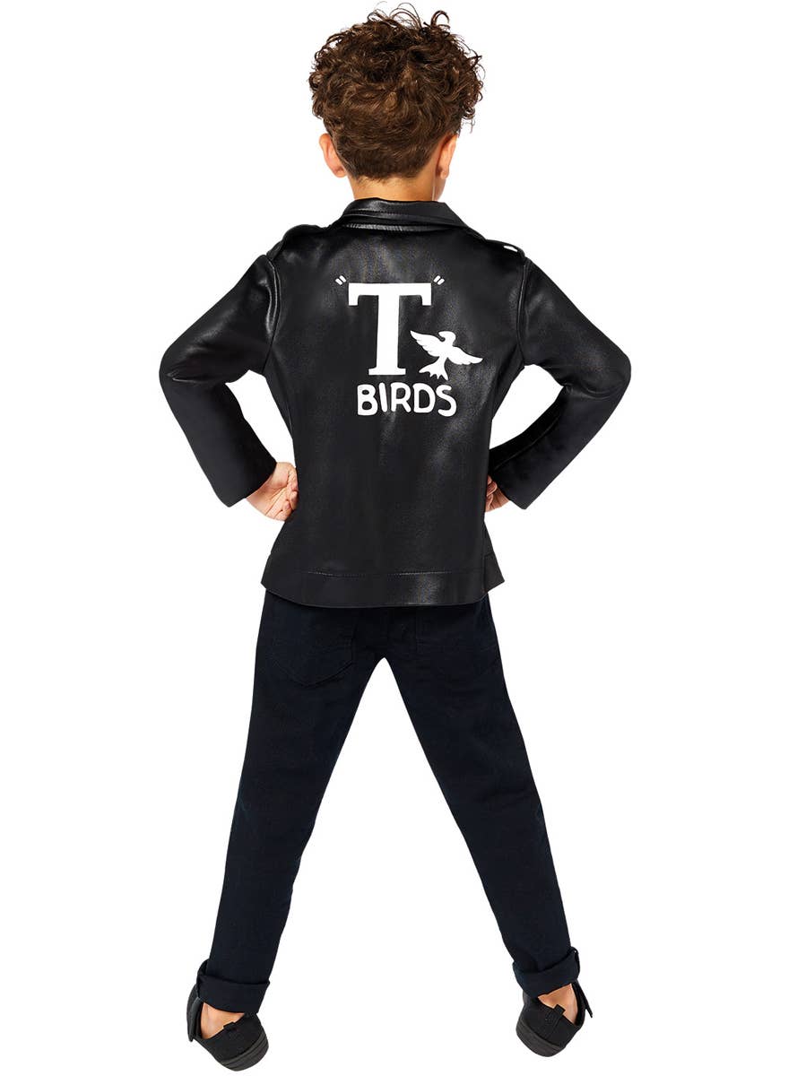 Black Leather Look Boy's Grease T-Birds Costume Jacket back Image