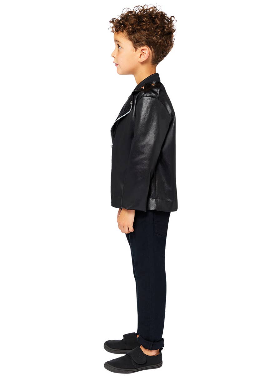 Black Leather Look Boy's Grease T-Birds Costume Jacket Side Image