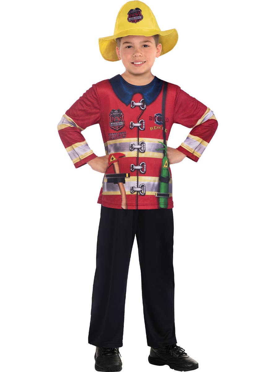 Kids Sustainable Red Fire Fighter Printed Costume